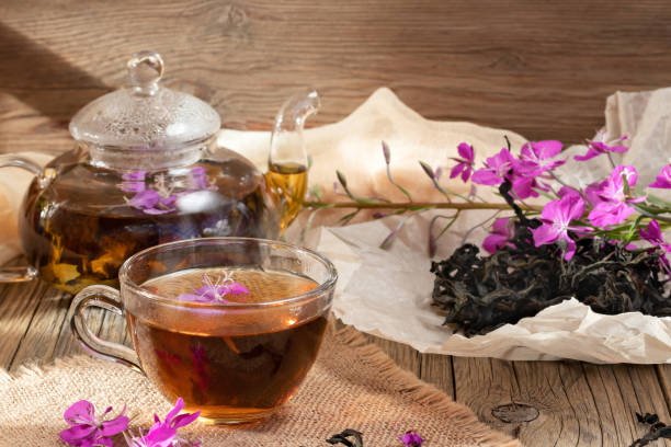 istock Herbal tea made from fireweed known as blooming sally in teapot and cup 1321384822