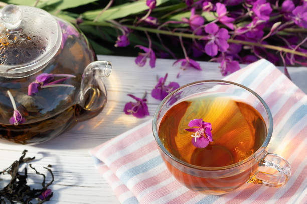 istock Herbal tea made from fireweed known as blooming sally in teapot and cup 1321384841