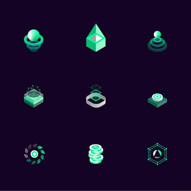 Vector illustration of Isometric Fintech Icon Set - Cryptocurrency Icons