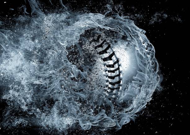 Splashing 3D rendered baseball ball and black background