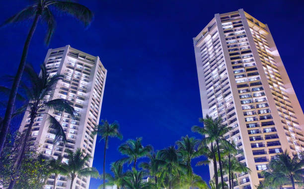 istock Night view of a tower apartment 1321394999