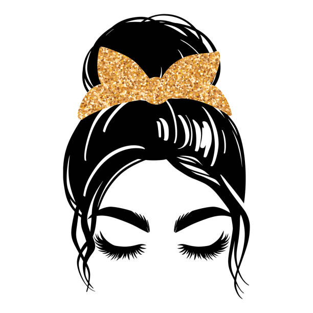 Messy Bun With Golden Glitter Bandana Or Headwrap Vector Woman Silhouette  Beautiful Girl Drawing Illustration Female Hairstyle Stock Illustration -  Download Image Now - iStock