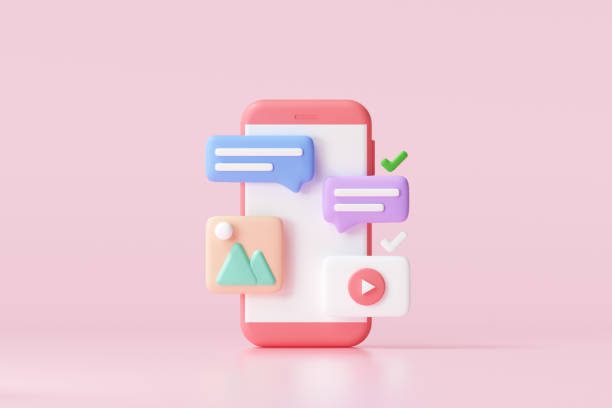 istock 3D Social media platform, online social communication applications concept, emoji, webpage, search icons, chat and chart with smartphone background. 3d illustration 1321401634