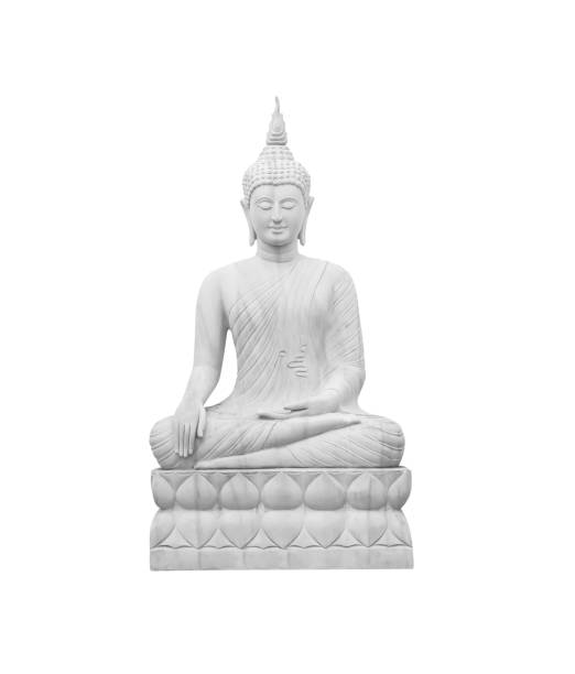 istock Old seated buddha image made of sandstone isolated on white background , clipping path 1321402562