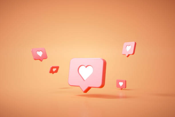 istock 3D Red Like icon on an orange background 1321404515