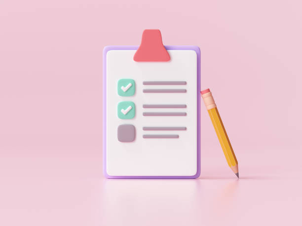 istock White clipboard with checklist on pink background. 3d render illustration. 1321404852
