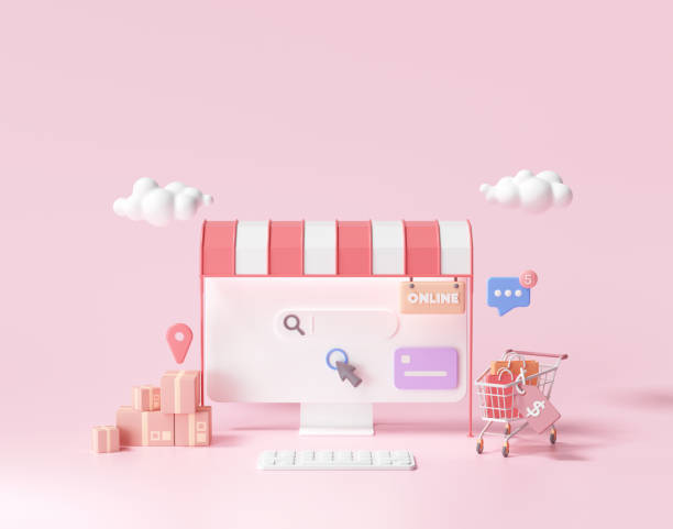 istock 3D online shopping on web page concept. online store, 3d render illustration 1321404884