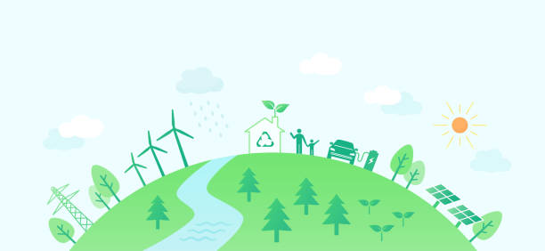 grüne umwelt, saubere energie, umweltfreundliche und nachhaltige entwicklung konzept illustration - vector leaf tree plant stock-grafiken, -clipart, -cartoons und -symbole
