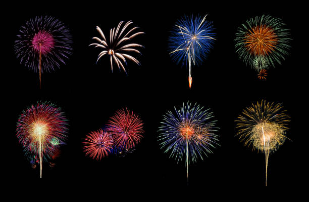 istock Colorful variety fireworks isolated on black background 1321408586