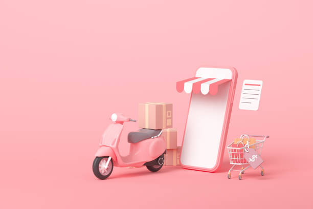 istock 3D Online express delivery scooter service concept, fast response delivery by scooter, courier Pickup, Delivery, Online Shipping Services. 3d illustration 1321411095