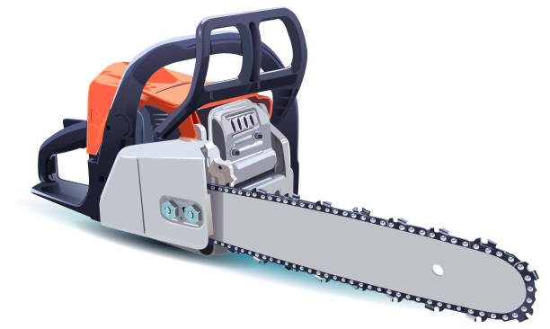 illustrations, cliparts, dessins animés et icônes de image 3d de scie à chaîne à essence isolée sur blanc - tronçonneuse