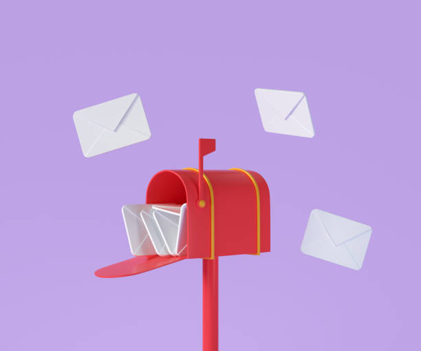 istock 3D Red mailbox with flying envelope, mail delivery, and newsletter concept. 3d render illustration 1321415016