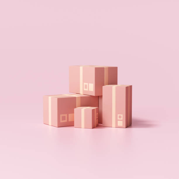 istock 3d beautiful parcels cardboard box on pink background, packaging. 3d render illustration 1321415041