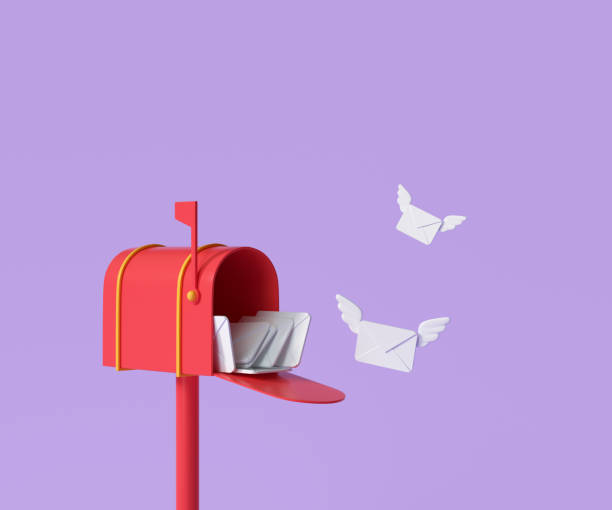 istock 3D Red mailbox with flying envelope, mail delivery, and newsletter concept. 3d render illustration 1321415773