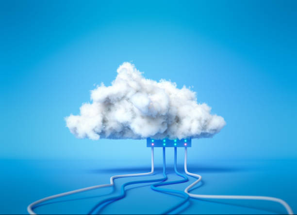 3D render Cloud computing service, cloud data storage technology hosting concept. white cloud with cables on blue background. 3d illustration. 3D render Cloud computing service, cloud data storage technology hosting concept. white cloud with cables on blue background. 3d illustration. cloud storage stock pictures, royalty-free photos & images