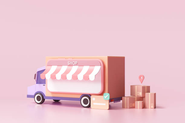istock Online delivery service, logistics, online order tracking, delivery home and office. 3d render illustration 1321417623