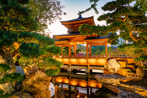 Hakone, Japan - November 10, 2023: Iconic red torii gate on the shore of Lake Ashi in Hakone, Kanagawa Prefecture, Japan.