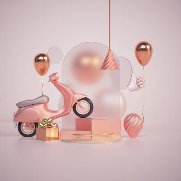 istock 3D Elegant podium with metallic design scene, scooter and arches abstract background for a product showcase. 3d render illustration 1321422814