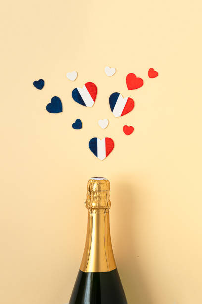 istock Hearts and french champagne bottle 1321425261