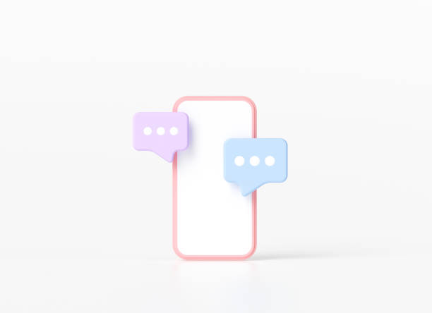 istock 3D render smartphone with floating chat bubbles, social media chat app trendy. 1321425559