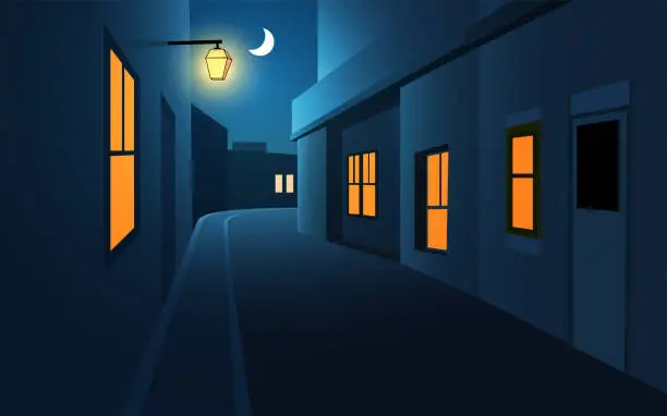 Vector illustration of City Alleyway Night Illustration