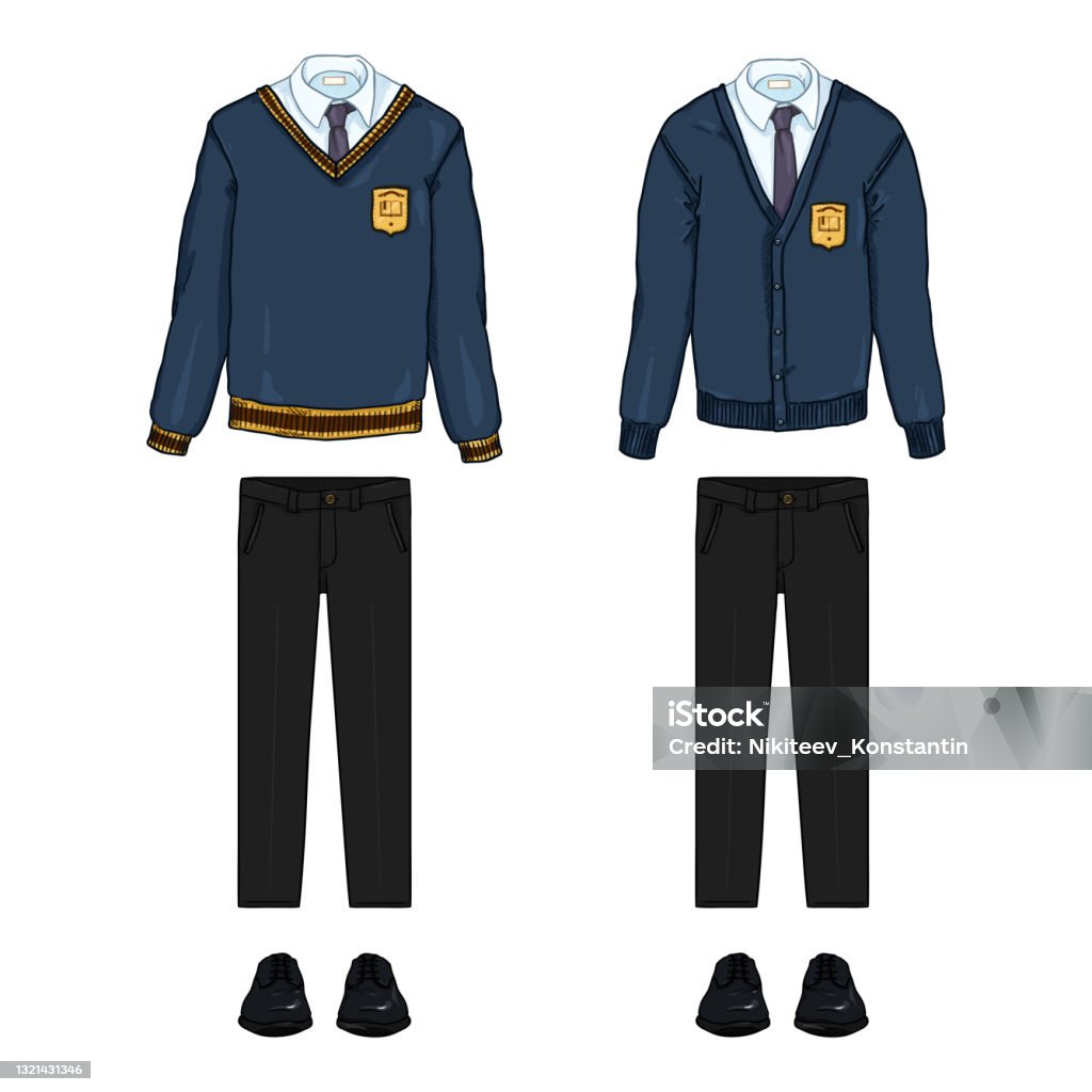 Vector Cartoon Set Of School Uniform Clothes Cardigan Trousers And Shoes  Stock Illustration - Download Image Now - iStock