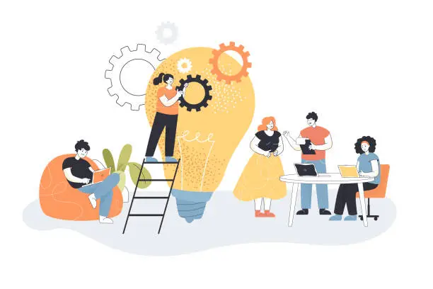 Vector illustration of Tiny people working on new idea