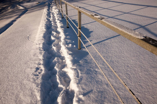 istock footprints on snowdrifts after walking 1321431525
