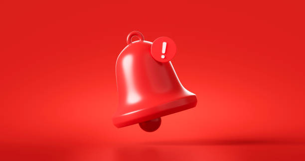 Red danger alarm bell or emergency notifications alert on rescue warning background with security urgency concept. 3D rendering. Red danger alarm bell or emergency notifications alert on rescue warning background with security urgency concept. 3D rendering. alertness stock pictures, royalty-free photos & images