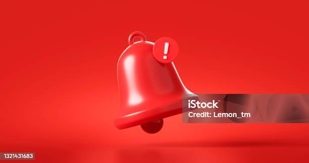Red Danger Alarm Bell Or Emergency Notifications Alert On Rescue Warning Background With Security Urgency Concept 3d Rendering Stock Photo - Download Image Now