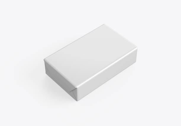 istock Butter block wrap box mockup on isolated white background, packaging product package for design presentation, 3d illustration 1321432639
