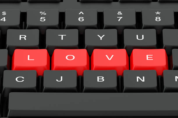 istock Black keyboard with LOVE word made of red keys. 3d render illustration 1321437511