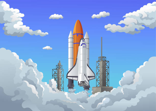 ilustraciones, imágenes clip art, dibujos animados e iconos de stock de tomas del cohete - global business taking off commercial airplane flying