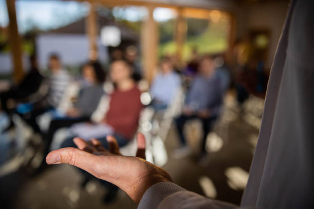 istock Close up of gesturing during a speech on a seminar. 1321439587
