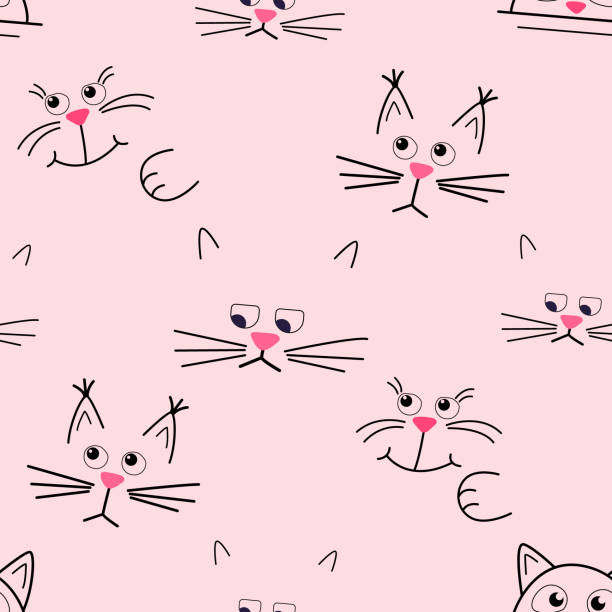 Cute cat muzzle. Seamless pattern on pink background. Cute cat muzzle. Seamless pattern on pink background. Use for background or printing on fabric. Vector cartoon Illustration. cat muzzle meowing cartoon stock illustrations