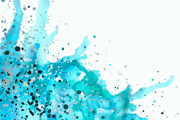 istock Watercolor background with abstract teal blue ink stains and silver splashes on a white. 1321441047