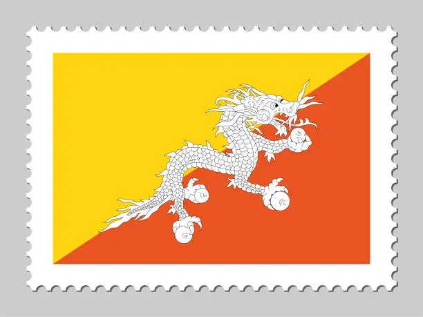 Vector illustration of Bhutan flag postage stamp