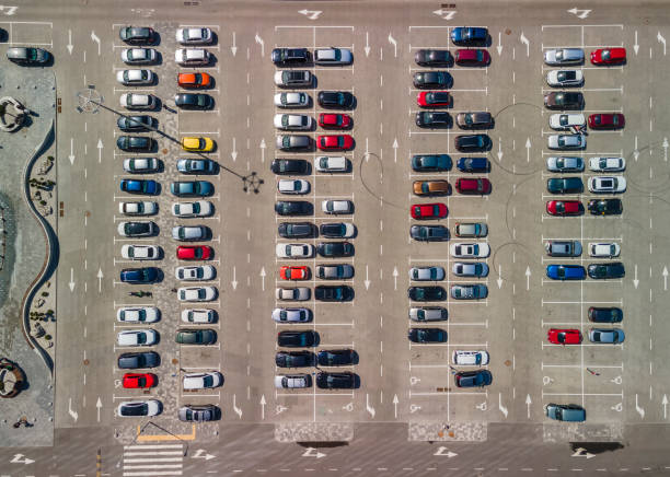 Parking lot from above. stock photo