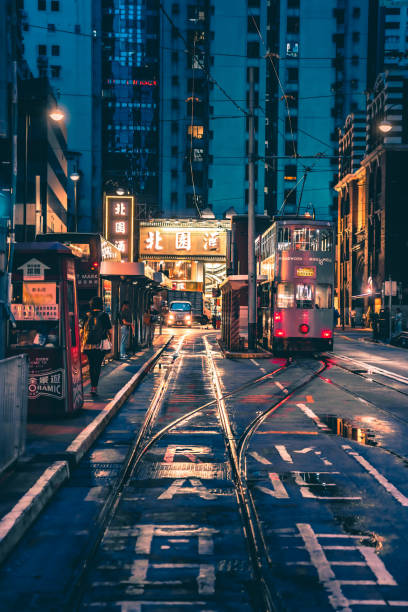 Hong Kong street scene in Sheung Wan tramway path