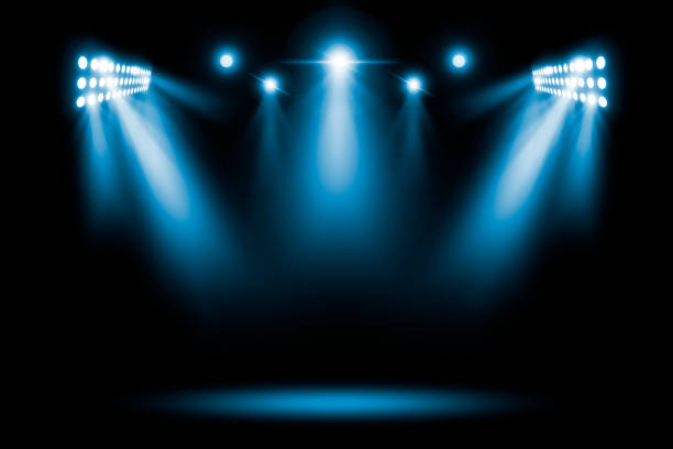 istock Stage podium with Blue lighting, Stage Podium Spots Scene Background. 1321442827