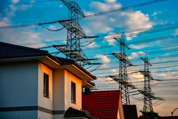 High voltage pylons in residential area