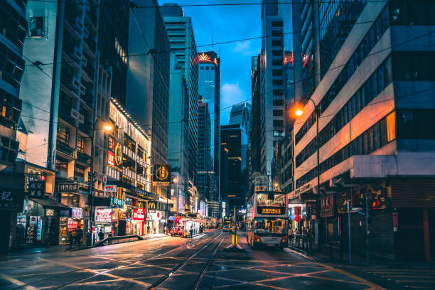 istock Hong Kong street scene in Sheung Wan tramway path 1321442900