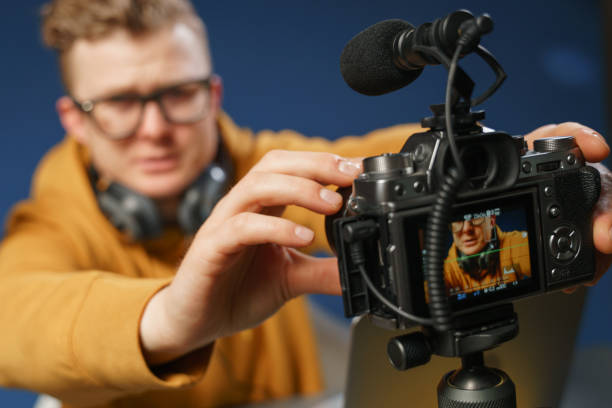 istock A blogger in his recording studio in front of camera 1321443373
