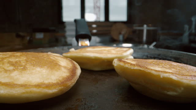 Japanese chef making japanese souffle fluffy pancakes