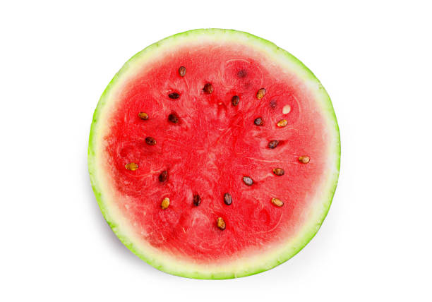 istock Ripe juicy watermelon isolated on white background. Top view. 1321447380