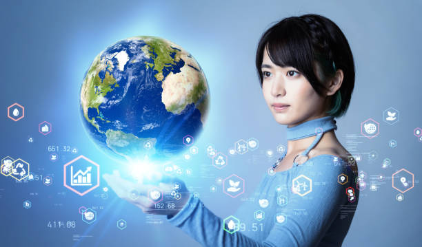istock Young asian girl watching the earth. Environmental technology concept. Sustainable development goals. SDGs. 1321448254