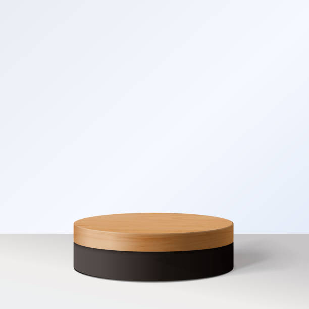 istock Abstract minimal mock up scene with geometric forms. wood and black podium with white background. 1321452468