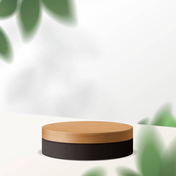 istock Abstract minimal mock up scene with geometric forms. wood and black podium with white background. 1321452504