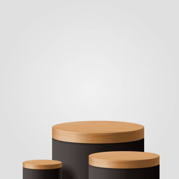istock Abstract minimal mock up scene with geometric forms. wood and black podium with white background. 1321452702