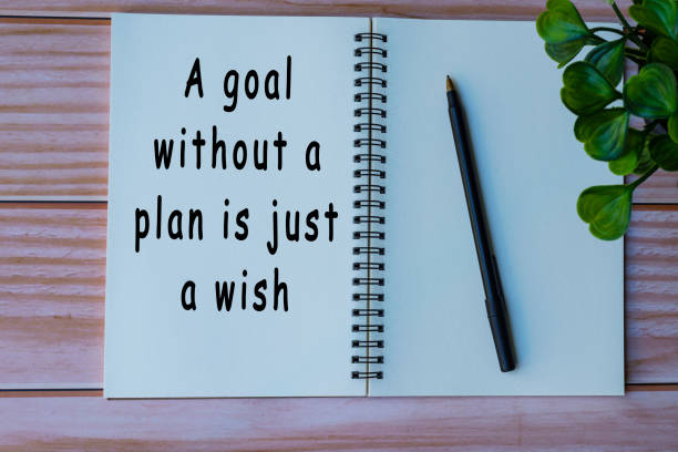 istock Motivational quote on notepad on wooden table. A goal without a plan is just a wish 1321452877
